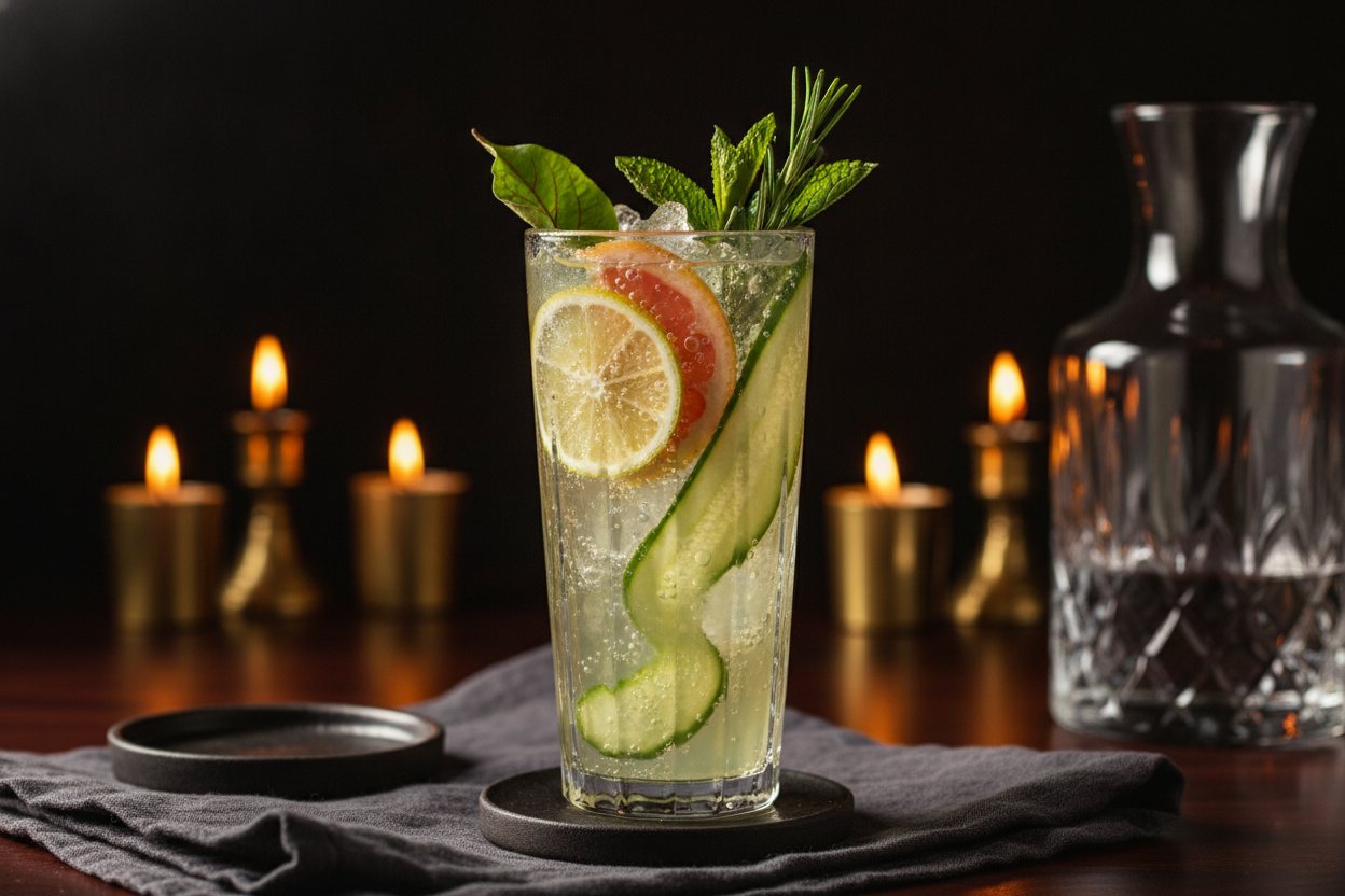A bright zero-proof garden spritz with herbs and citrus.